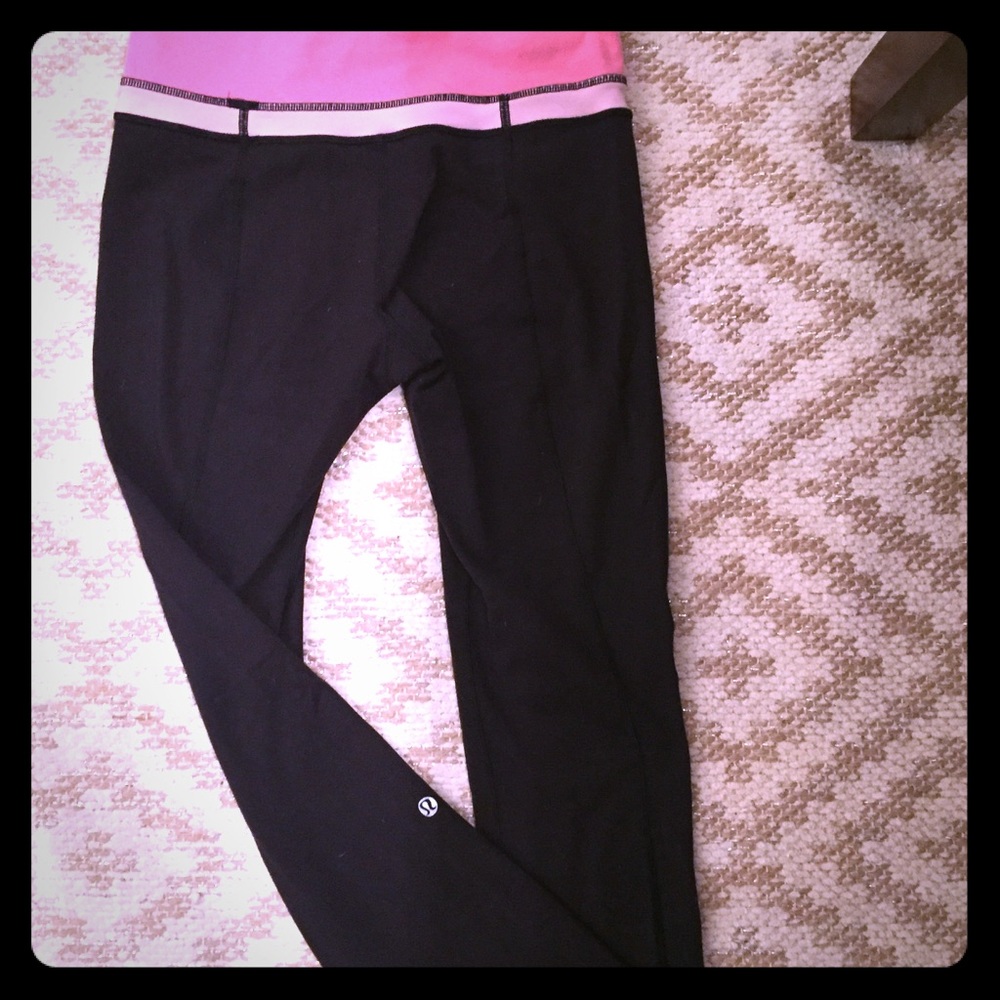 Lululemon Black Leggings with Pink Band - Mid Rise